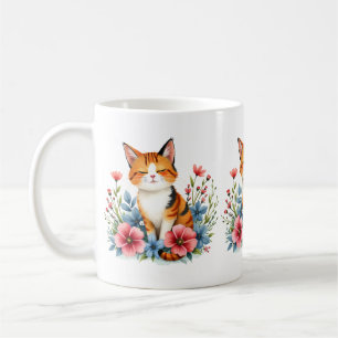 Mug Chat floral Cottagecore Félin botanique serein