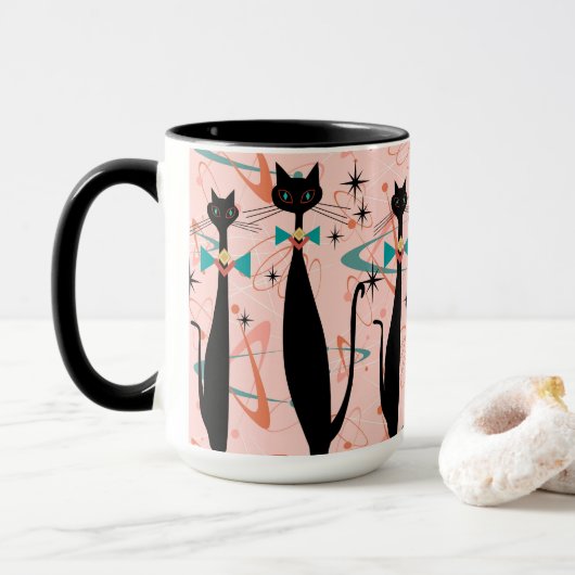 Mug Chat frais moderne de la rétro moitié du siècle (Avec donut)