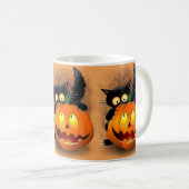 Mug Chat Fun Halloween Caractère mordant un Citrouille (Devant droit)