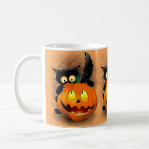 Mug Chat Fun Halloween Caractère mordant un Citrouille