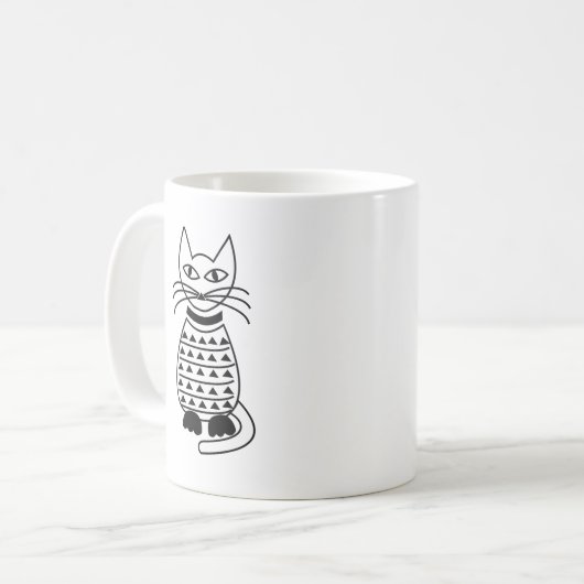 Mug Chat géométrique noir et blanc (Devant gauche)