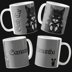 Mug Chat Goth avec souris Nom personnalisé Dark