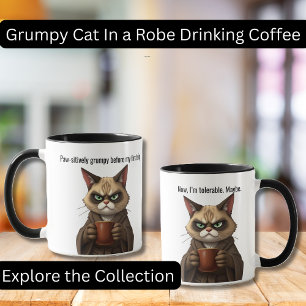 Mug Chat grincheux amusant dans une robe et un café