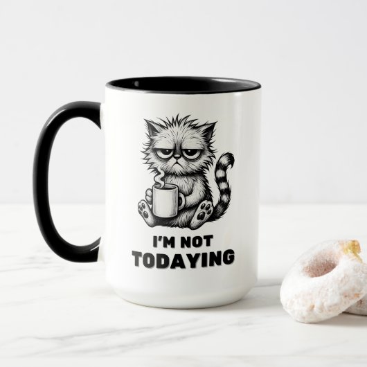 Mug Chat grincheux avec café Drôle style de dessin ani (Avec donut)
