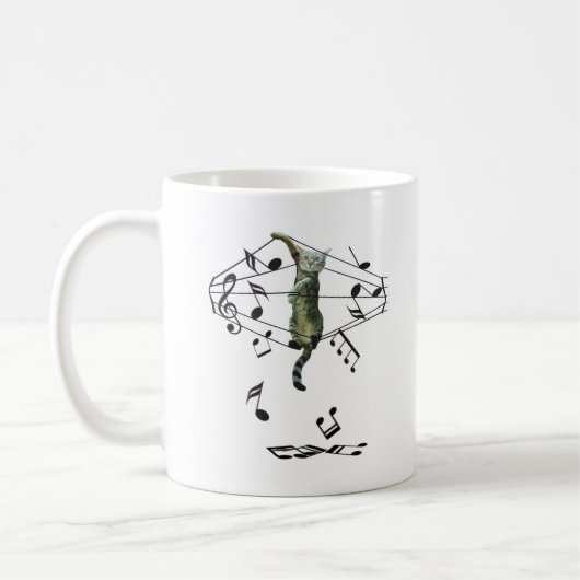 Mug chat gris attrapé dans treize notes musicales (Gauche)