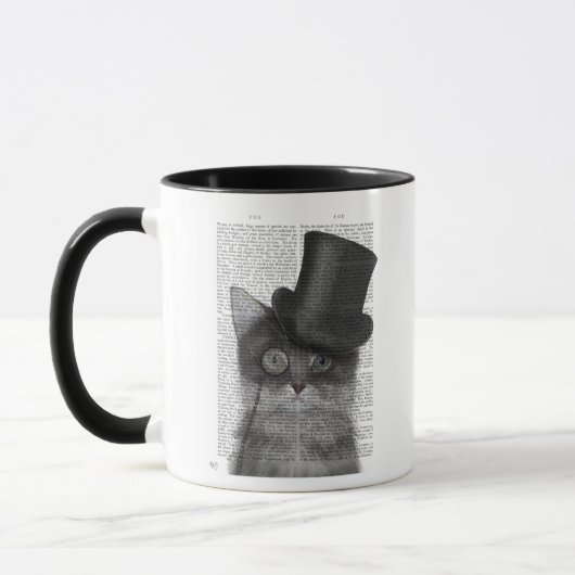 Mug Chat gris avec chapeau supérieur (Gauche)