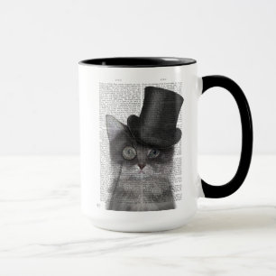 Mug Chat gris avec chapeau supérieur