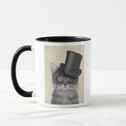 Mug Chat gris avec chapeau supérieur (Gauche)