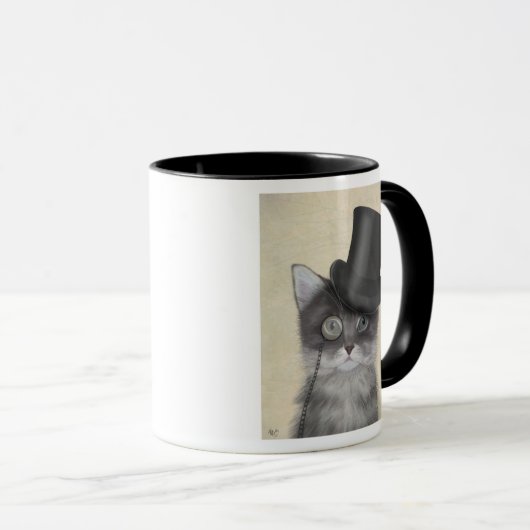 Mug Chat gris avec chapeau supérieur (Devant droit)