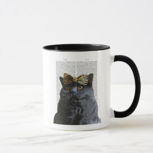 Mug Chat gris avec l'arc de léopard