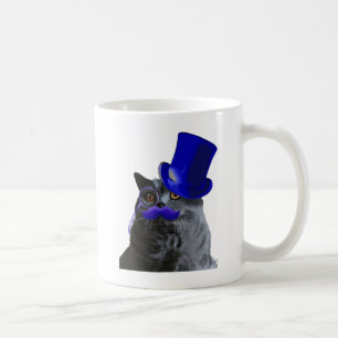 Mug Chat gris avec le casquette supérieur bleu et la