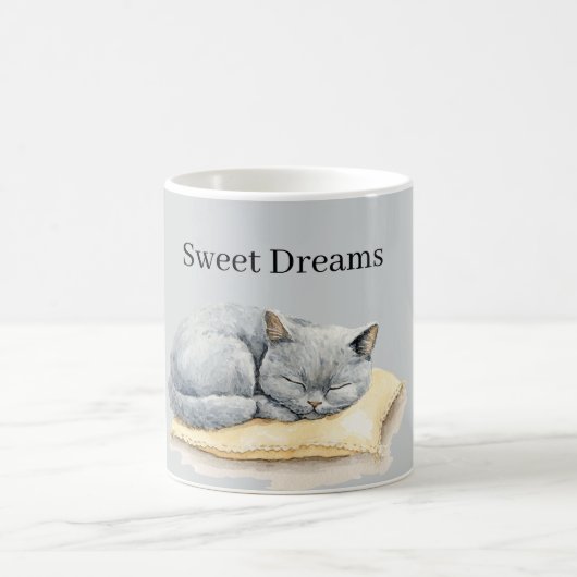 Mug Chat Gris Endormi sur un Oreiller (Centre)