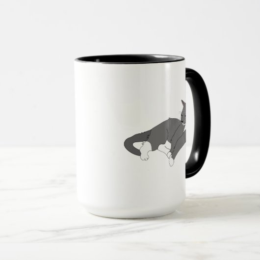 Mug Chat gris et blanc Tuxedo (Devant droit)