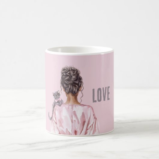 Mug Chat Gris Ruban Rose Femelle (Centre)