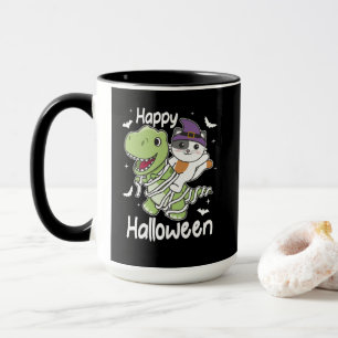Mug Chat Happy Halloween T-rex costume maman