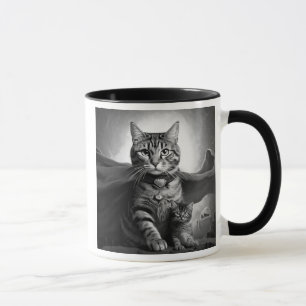 Mug Chat héroïque avec cape et chaton.