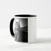 Mug Chat héroïque avec cape et chaton. (Devant gauche)