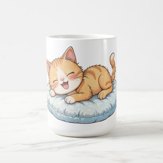 Mug Chat Heureux Rêvant sur un Coussin Confortable (Centre)