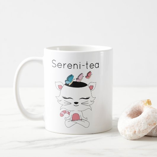 Mug Chat illustré mignon de Kitty de méditation de (Avec donut)