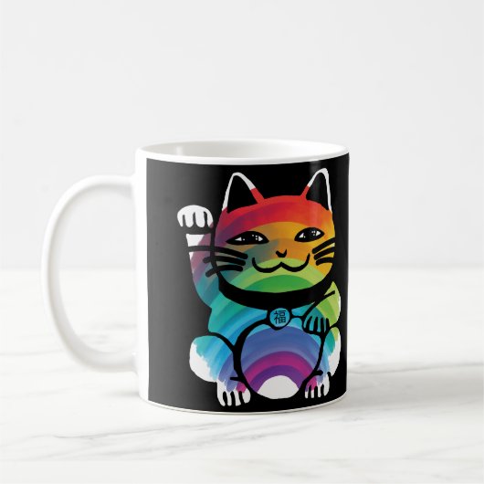 Mug Chat japonais de bonne chance avec arc-en-ciel (Gauche)
