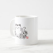 Mug Chat japonais mignon et Sakura avec timbre "Neko" (Devant gauche)