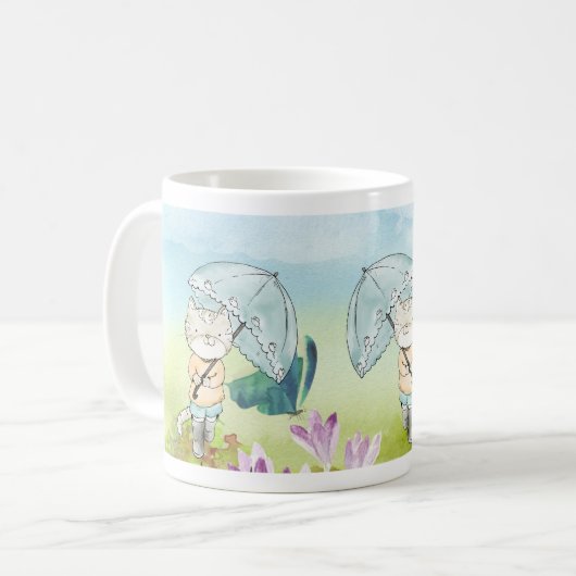 Mug Chat jouant avec papillon et parapluie dans la nat (Devant gauche)