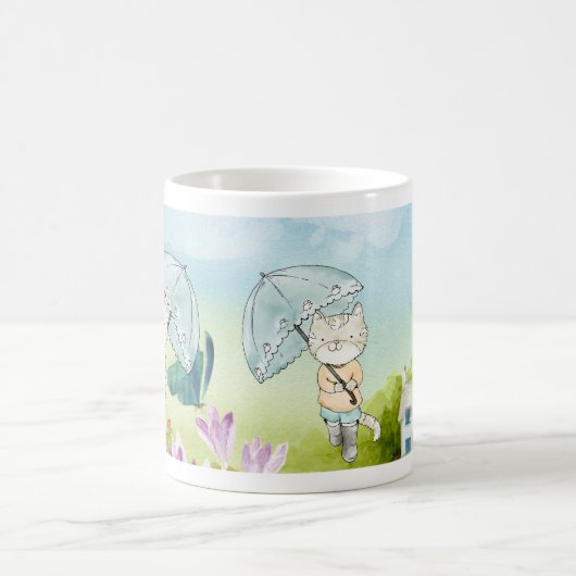 Mug Chat jouant avec papillon et parapluie dans la nat (Centre)