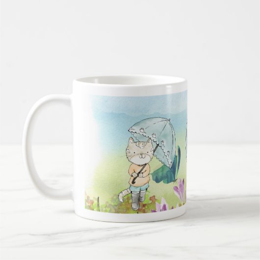 Mug Chat jouant avec papillon et parapluie dans la nat (Gauche)