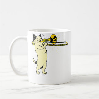 Mug Chat Jouant du Trombone Jazz Musique Drôle Origina