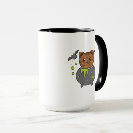 Mug Chat Joyeux Halloween Cauldron Bat (Devant droit)