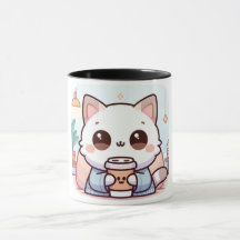 Mug Chat Kawaii avec Café – Illustration Chat Mign