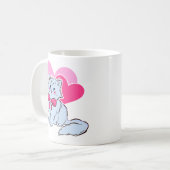 Mug Chat Kawaii Bleu Avec Nœud Rose & Cœurs (Devant gauche)