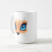 Mug Chat Kawaii Gros Yeux Bleus Illustra d'Animal Mign (Devant gauche)