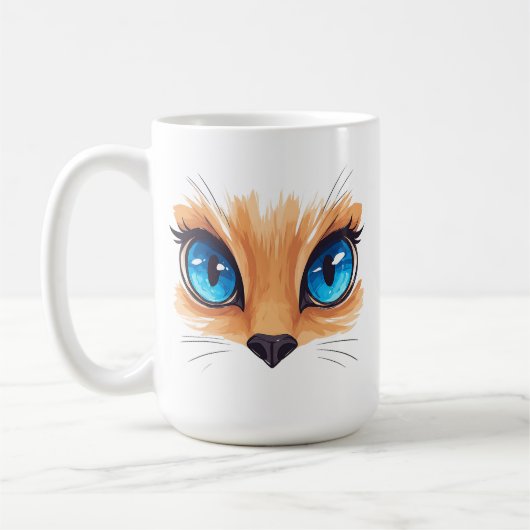Mug Chat Kawaii Gros Yeux Bleus Illustra d'Animal Mign (Gauche)