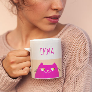 Mug Chat Kawaii Rose Fuzz pêche