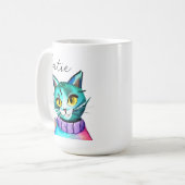 Mug Chat Kitty Bleu Mignon Personnalisé (Devant gauche)