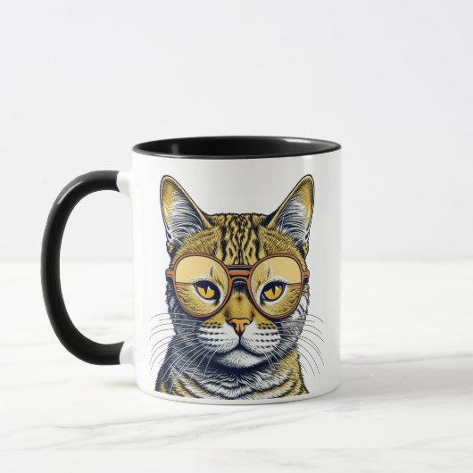 Mug Chat Kitty cool avec lunettes Personnalisé (Gauche)