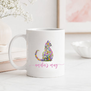 Mug Chat Kitty Floral Personnalisé