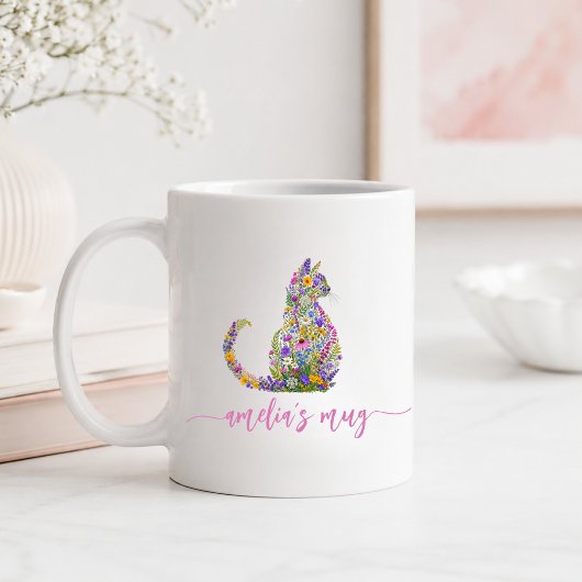 Mug Chat Kitty Floral Personnalisé