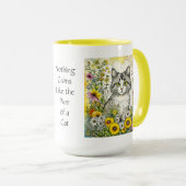 Mug Chat kitty gris et blanc assis en fleurs (Devant droit)