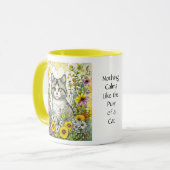 Mug Chat kitty gris et blanc assis en fleurs (Devant gauche)