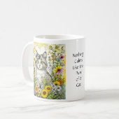 Mug Chat kitty gris et blanc assis en fleurs (Devant gauche)
