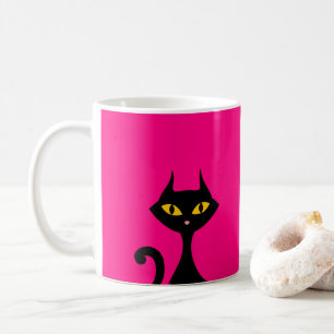 Mug Chat Kitty noir avec Arrière - plan rose