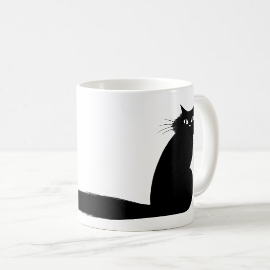 Mug Chat Kitty Noir avec l'oeil latéral long de la que (Devant droit)