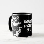 Mug Chat le plus froid avec lunettes de soleil Noir (Devant gauche)