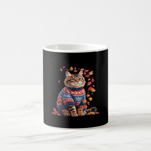 Mug Chat Leaf Automne Bonjour Automne Funny Chat Kitte (Centre)