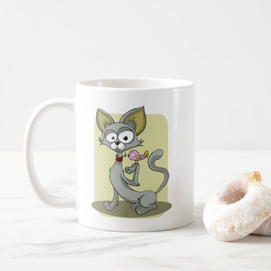 Mug Chat maigre et oiseau rose (Avec donut)