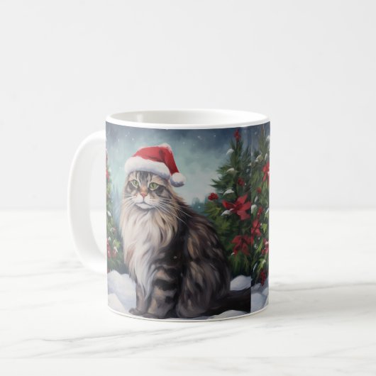 Mug Chat Maine Coon à Noël de neige (Devant gauche)