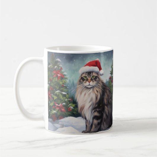 Mug Chat Maine Coon à Noël de neige (Gauche)