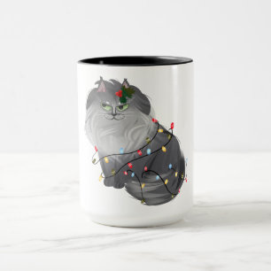 Mug Chat Maine Coon avec décorations de Noël